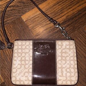 Coach Signature Brown and Tan Wristlet